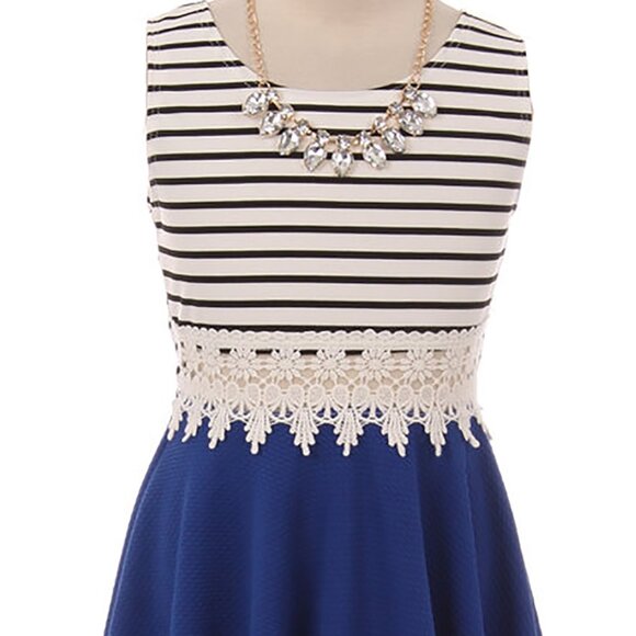 Sleeveless Girls Dress Two Tone Stripe Bow Open Back Party Flower Girl Dress Red - Picture 2 of 4